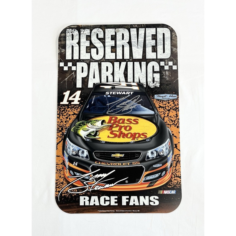 Tony Stewart Signed NASCAR Parking Sign 14 Bass‎ Pro Shops WinCraft Autographed